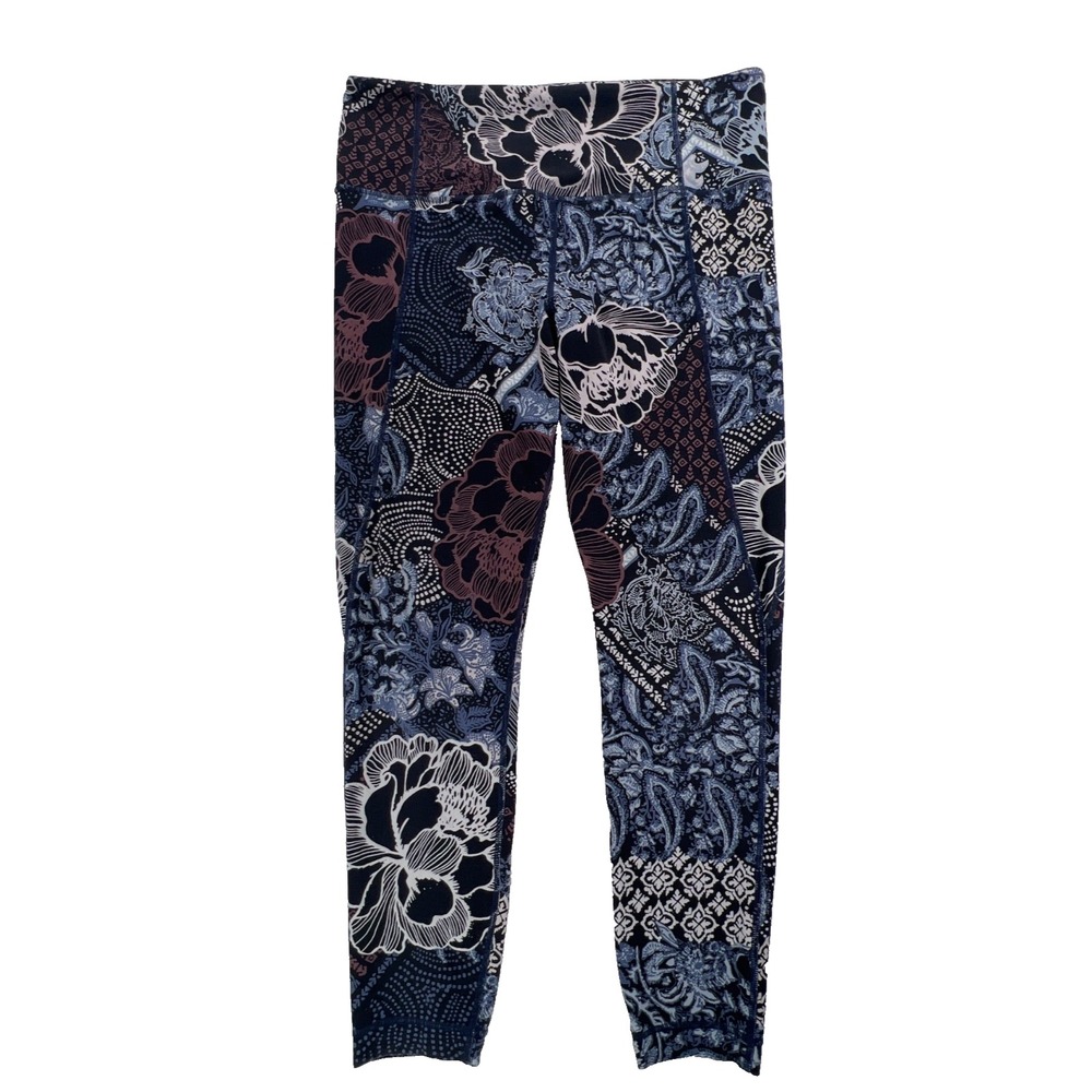 Athleta Salutation Capri Leggings Women's M Blue Floral Paisley Yoga Crop Pants
